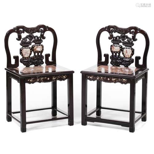 Pair of Chinese chairs with marble, Minguo