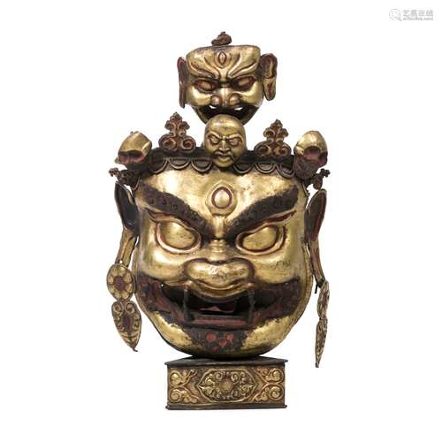 Large Tibetan gilt copper 'Mahakala' protector effigy, 19thC