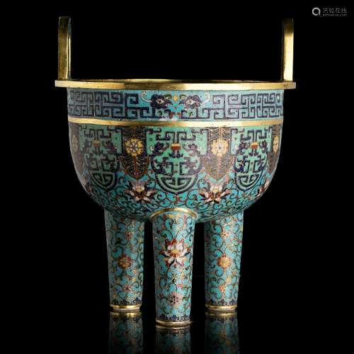 Chinese Cloisonne tripod censer, Minguo