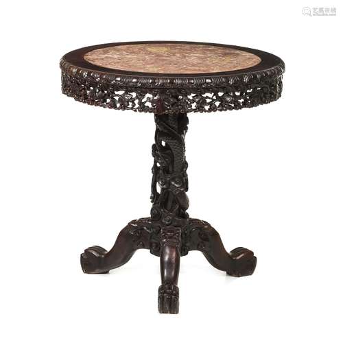 Chinese table in hongmu with marble top