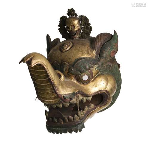 Tibetan gilt copper mask of Ganesha, 19thC