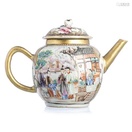 Chinese porcelain figures and birds teapot, Qianlong