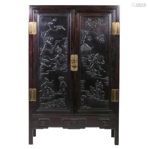 Chinese tall Hongmu figural closet, Guangxu