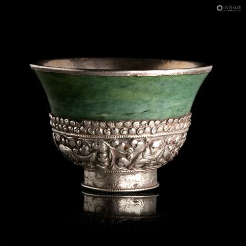 Tibetan jade silver bowl with animals