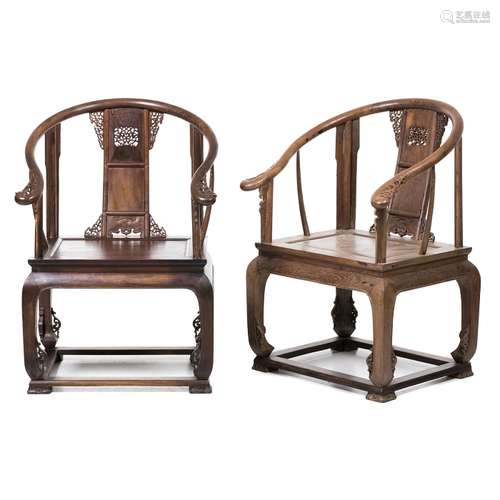 Pair of large Chinese armchairs