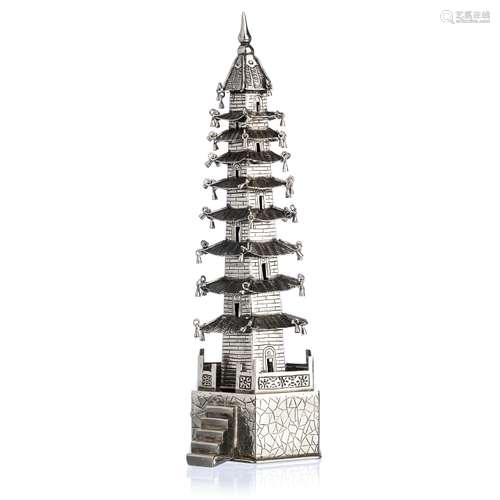 SING FAT - Pagoda in Chinese silver