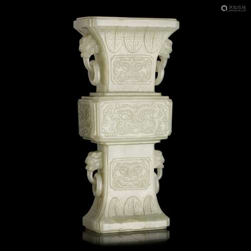 Chinese Gu celadon jade vase, 19thC