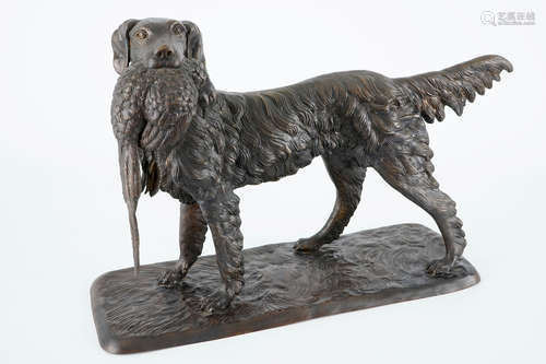 Pierre-Jules Mne (1810-1879), Un chien de chasse avec un perdrix, groupe en bronze