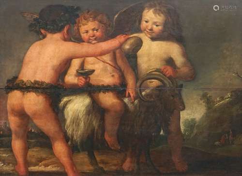 Entourage de Salomon de Bray (Pays-Bas, 1597-1664), trois putti et un bouc, huile sur panneau