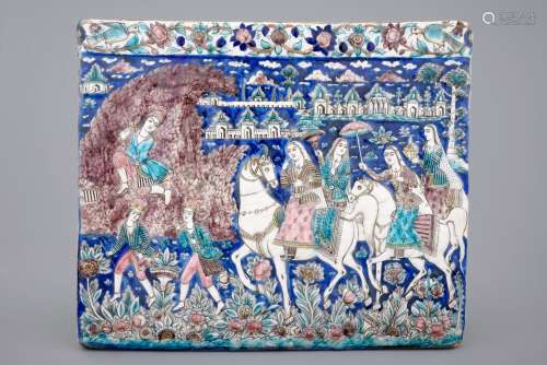 Un grand carreau rectangulaire, art qajar, Iran, dŽbut du 19me