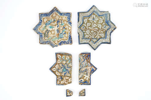 Un lot de six fragments de carreaux de revtement en forme d'Žtoile, Kashan, Iran, 13/14me