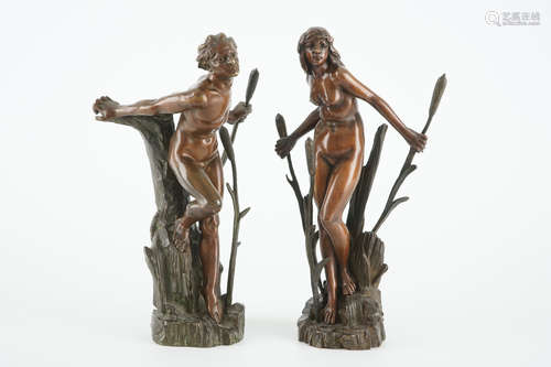 D'aprs Alphonse Leon Antoine Germain-Thill (France, 1873 - 1925), Une paire de figures en bronze de style Art Nouveau