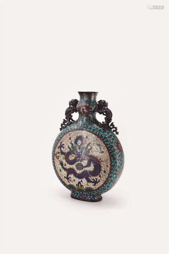 16世纪 铜胎掐丝珐琅开光龙凤纹抱月瓶