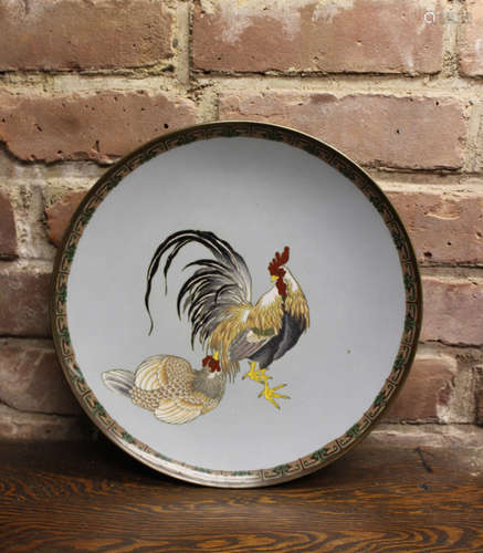 Japanese Cloisonne Charger with Rooster Scene