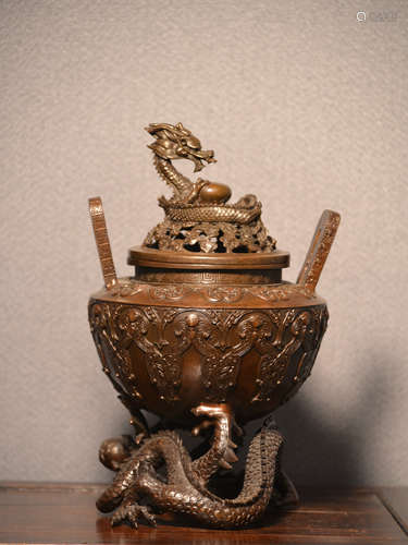 Japanese Bronze Censer - Dragon Motif