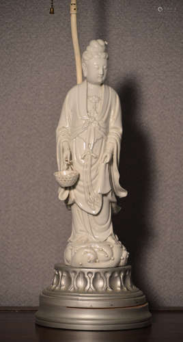 Chinese Dehua Porcelain Kuanyin Mounted as Lamp