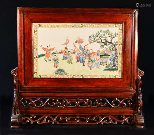 Chinese Famille Rose Porcelain Plaque Table Screen