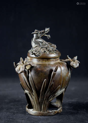 Japanese Bronze Censer with iris design