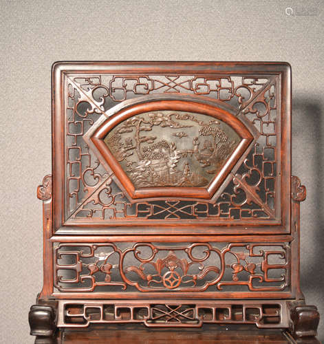 Chinese Rosewood Scholar Screen with Duan Stone