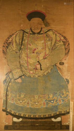 Impressive 18th cen Chinese Officer Painting on Silk