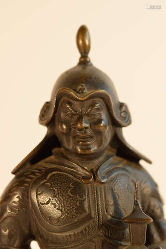 Japanese Bronze Figurine Standing on Rock