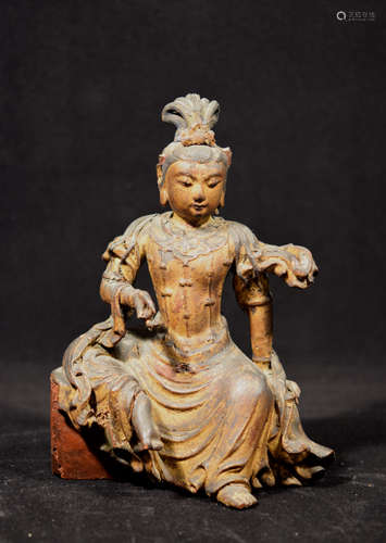 Chinese Wood Kuanyin with Gold Lacquer