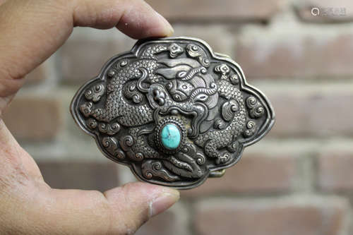 Chinese Silver Belt Buckle with Dragon Motif