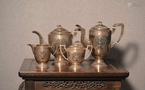 Siamese Thai Sterling Silver Teaset of Four Pieces