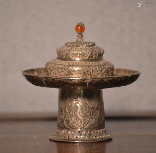 Two Chinese Tibetan Silver Cup and Plaque