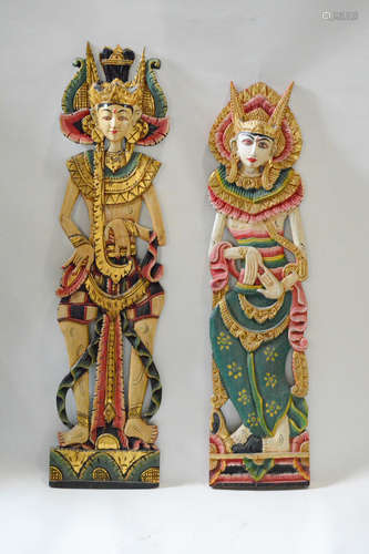 Pair of Bali Southeast Asian Wall Panel of Figurines