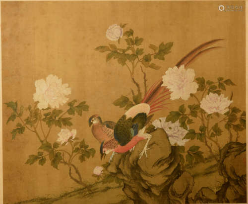 Chinese Painting of Bird with Peony