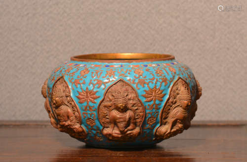 Chinese Cloisonne Monk Bowl with Buddha