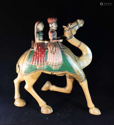 Indian Wood and Lacquer Figural on Camel