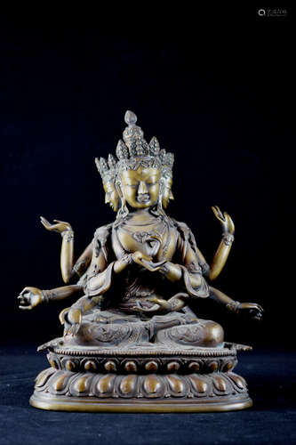 Sino Tibetan Chinese Bronze Buddha with Eight Arm