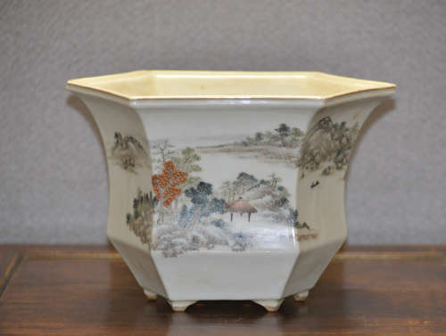 Chinese Porcelain Planter with Landscape and Poems