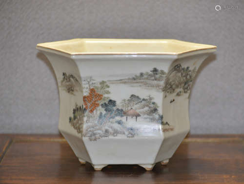 Chinese Porcelain Planter with Landscape and Poems