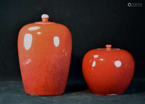 Two Chinese Oxblood Porcelain Covered Vase