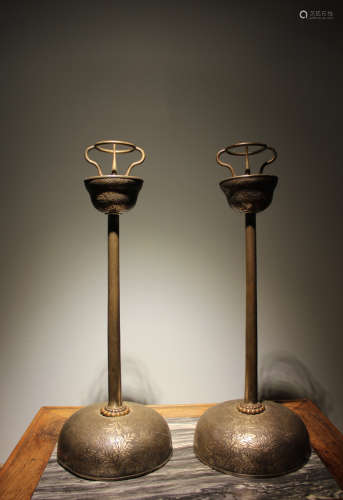 Pair Japanese Edo Period Brass Candle Stick