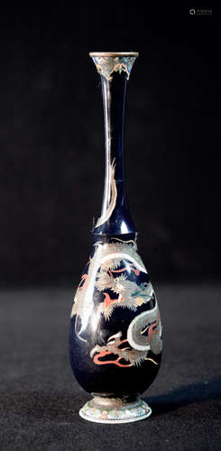 Japanese Cloisonne Vase long Neck with Dragon