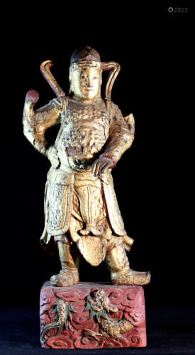 Chinese Ming Wood Warrior with Lacquer
