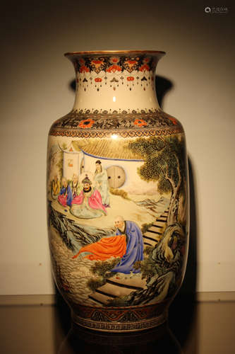 Chinese Famille Rose Porcelain Vase with Lohan Scene