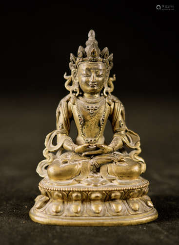 Sino Tibetan Chinese Gilt Bronze Seated Buddha