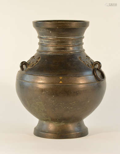 Chinese Bronze Vase with Gold and Silver Inlay