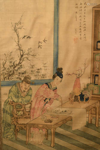 Pair Chinese Painting on Silk - Beauty in Garden