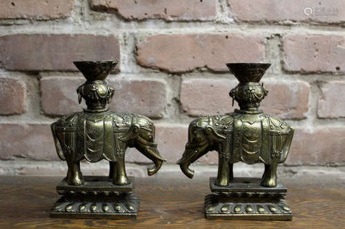 Pair Chinese Bronze Elephane Joystick