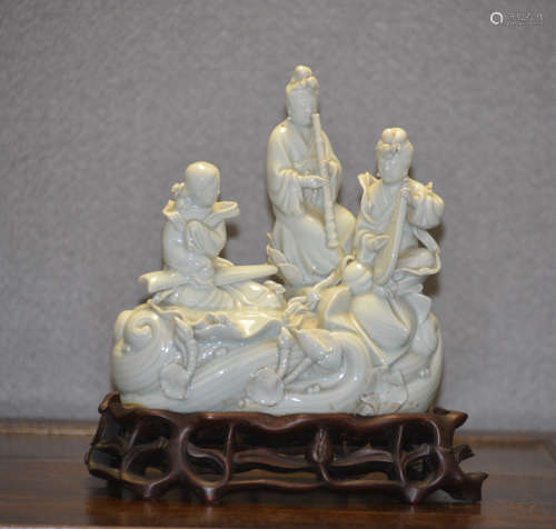 Chinese Blanc de Chine Porcelain Figural Boat