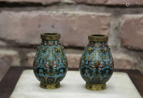 Pair Chinese 18th cen Cloisonne Miniture Vases