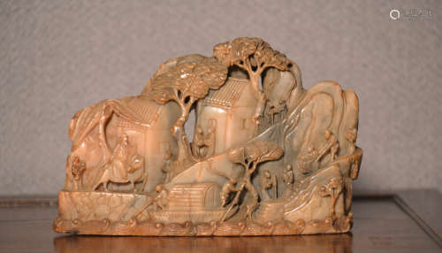 Chinese Soapstone Mountain with Scholar Scene