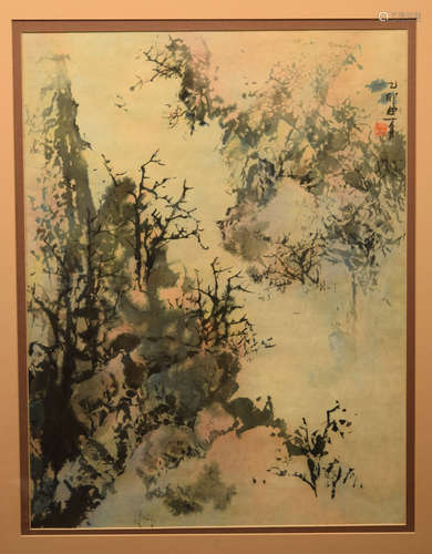 Chinese Modern Water Color Painting of Tree Scene