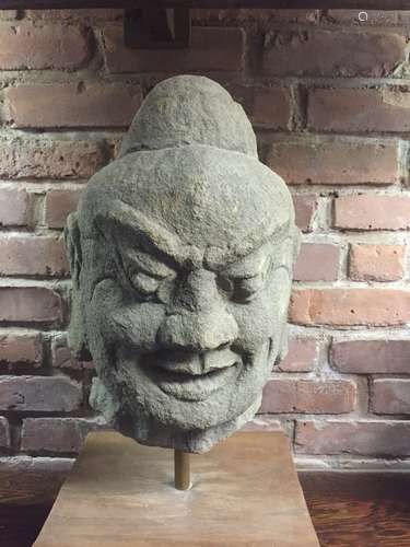 Large Chinese carved stone Buddha head